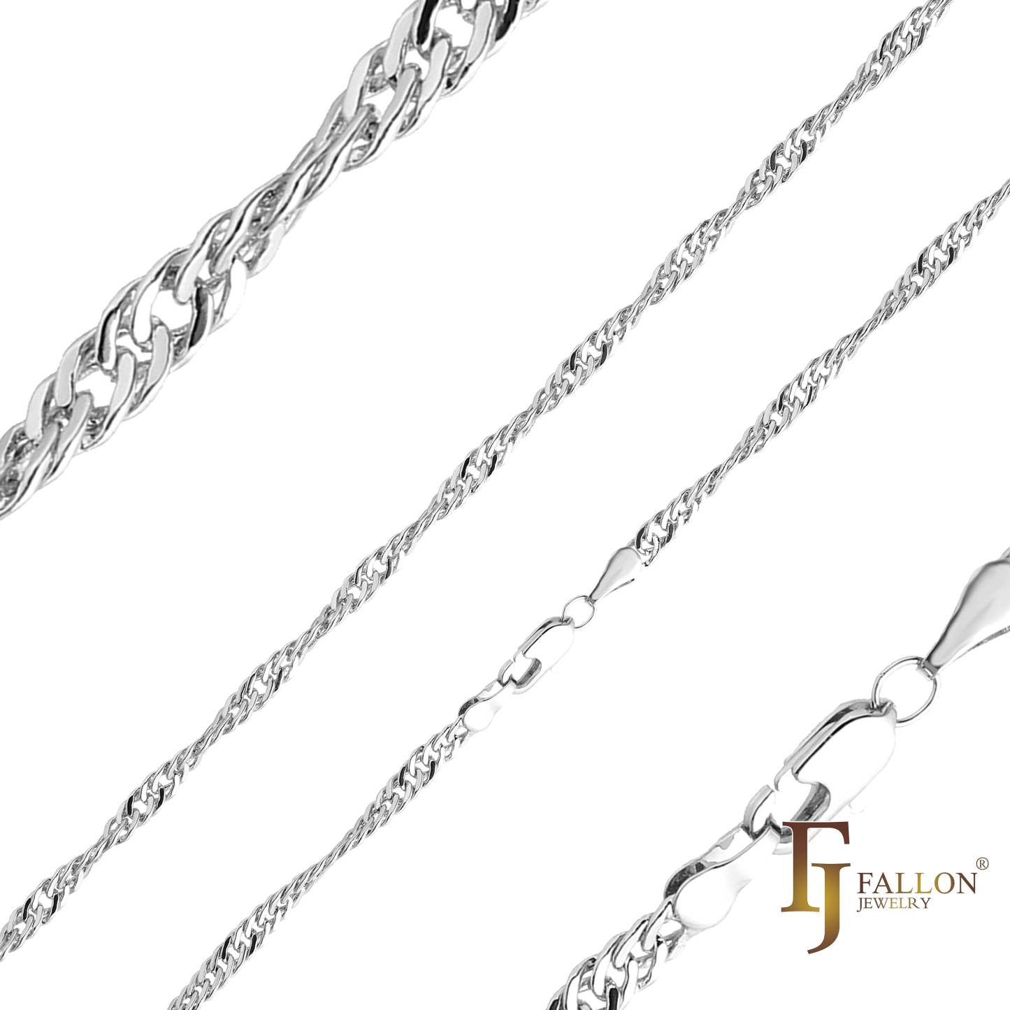 .Classic White Gold, Rose Gold, two tone Singapore single link chains-FJ Fallon Jewelry