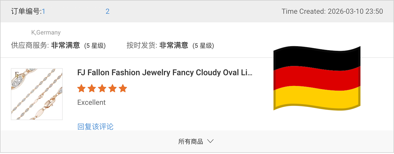 Germany customer review for FJ Fallon Jewelry