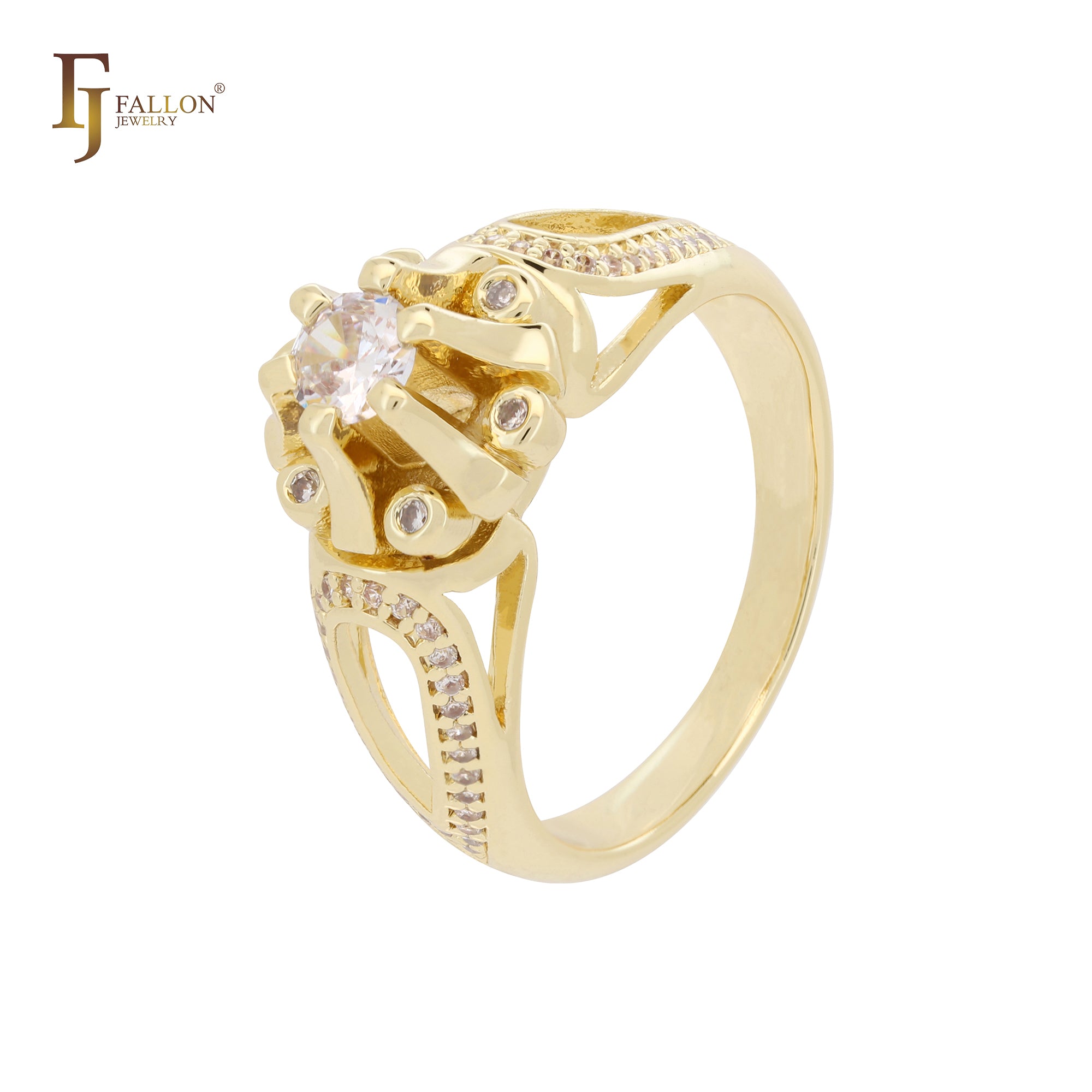 Solitaire clawed white CZ 14K Gold, Rose Gold Fashion Rings-FJ Fallon Jewelry