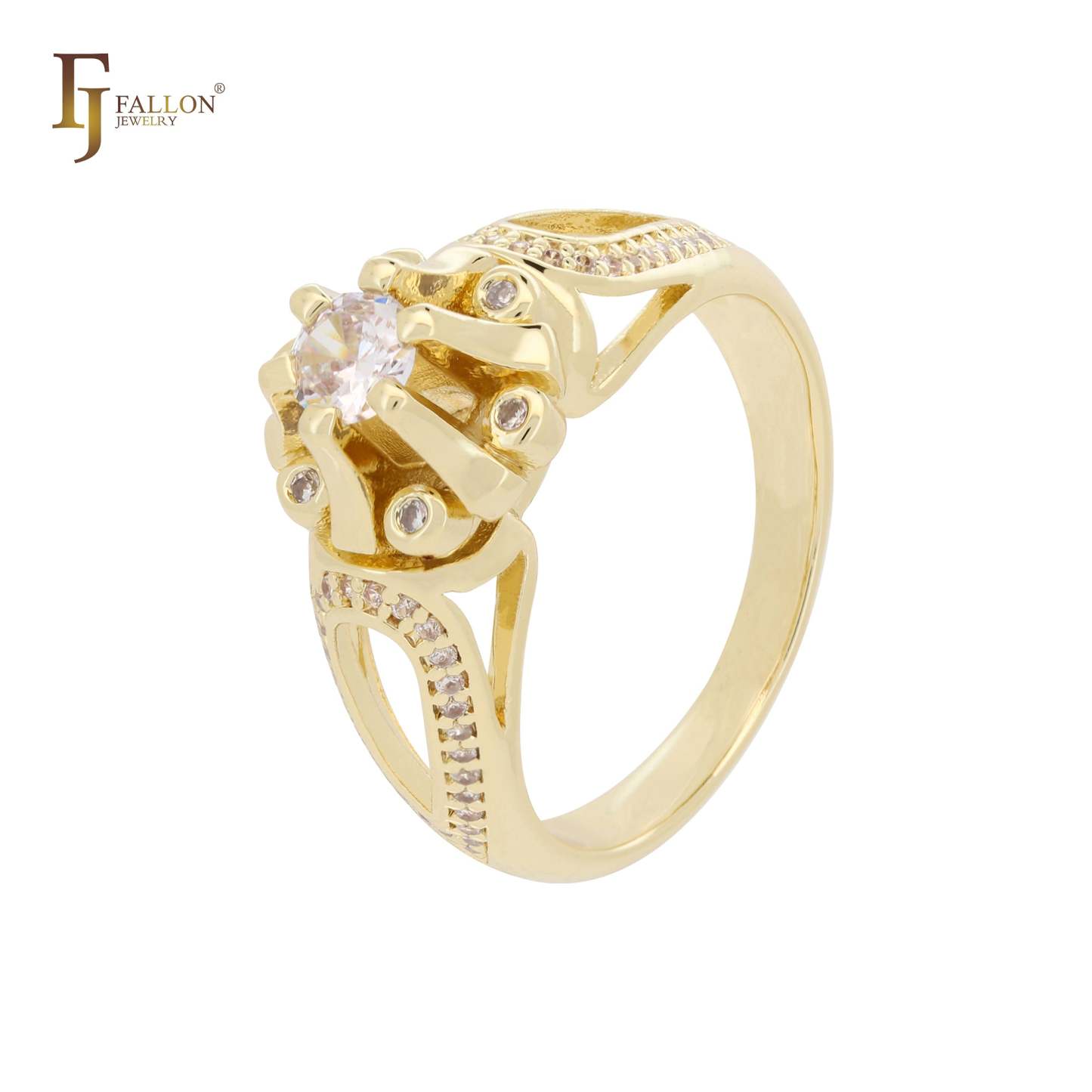 Solitaire clawed white CZ 14K Gold, Rose Gold Fashion Rings-FJ Fallon Jewelry