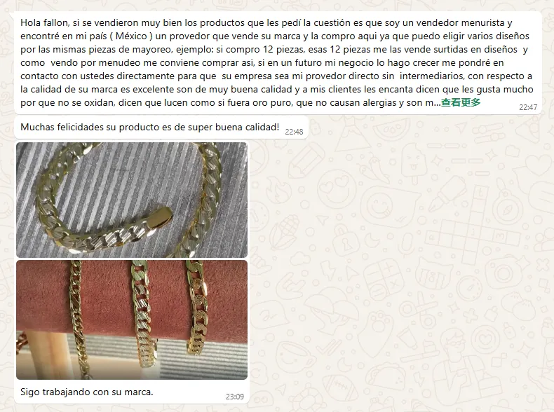 Mexico WhatsApp feedback for FJ Fallon Jewelry