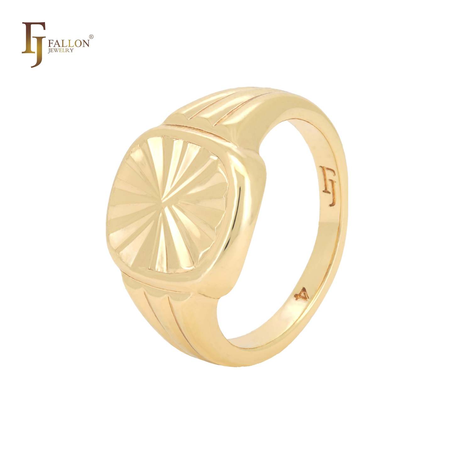 Sunburst rounded signet Men's 14K Gold Rings-FJ Fallon Jewelry