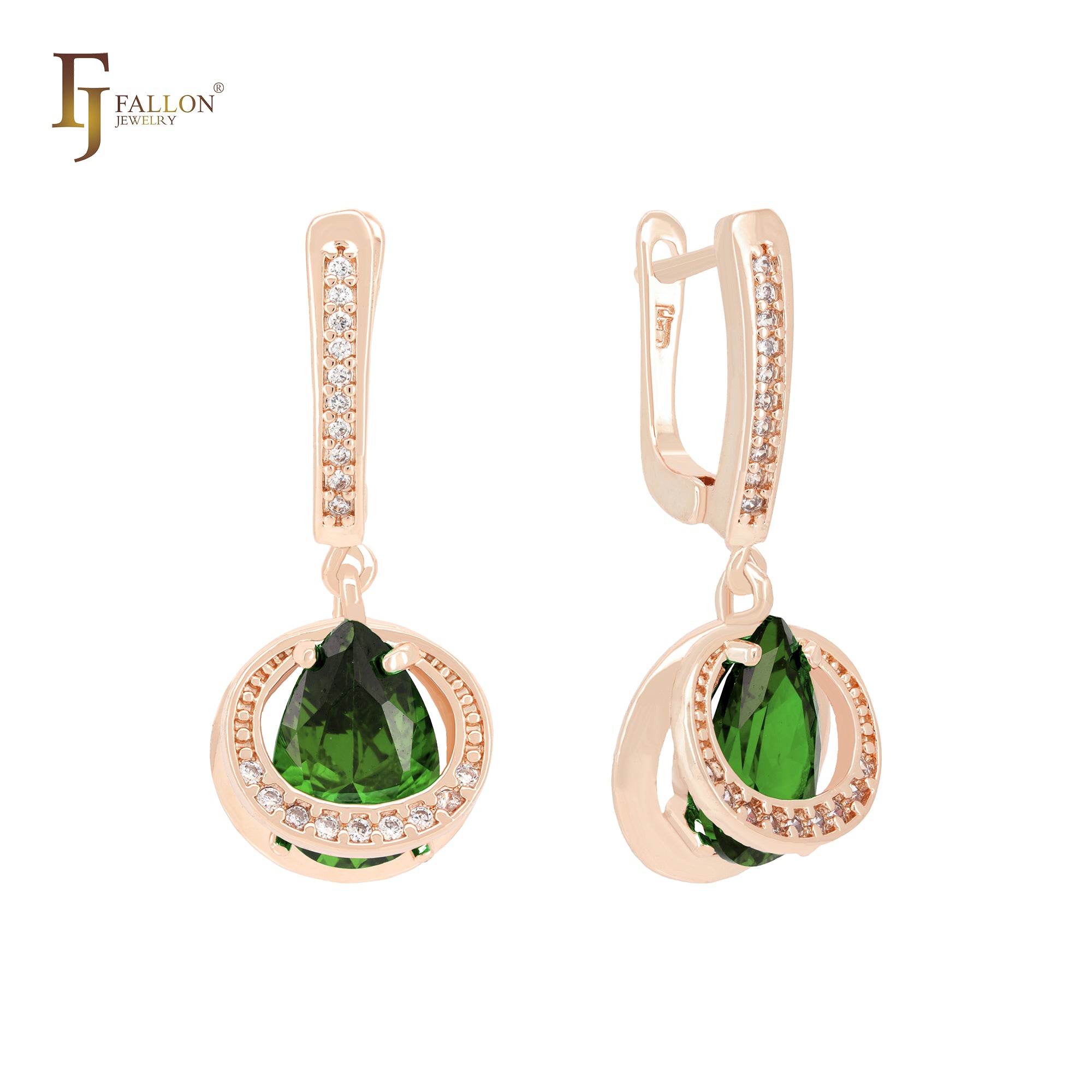 Double circle embraced white CZs solitaire teardrop CZ Rose Gold Clip-On Earrings-FJ Fallon Jewelry