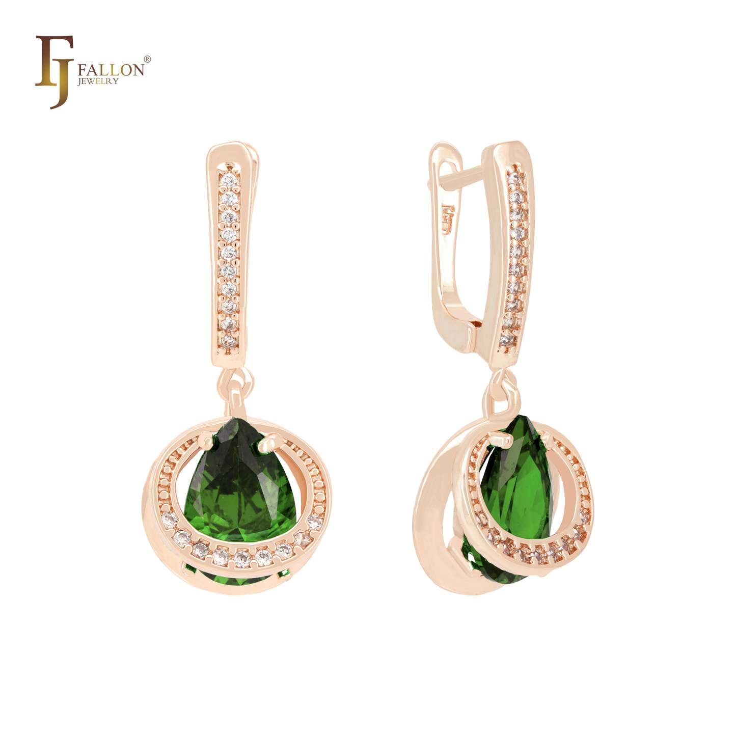 Double circle embraced white CZs solitaire teardrop CZ Rose Gold Clip-On Earrings-FJ Fallon Jewelry