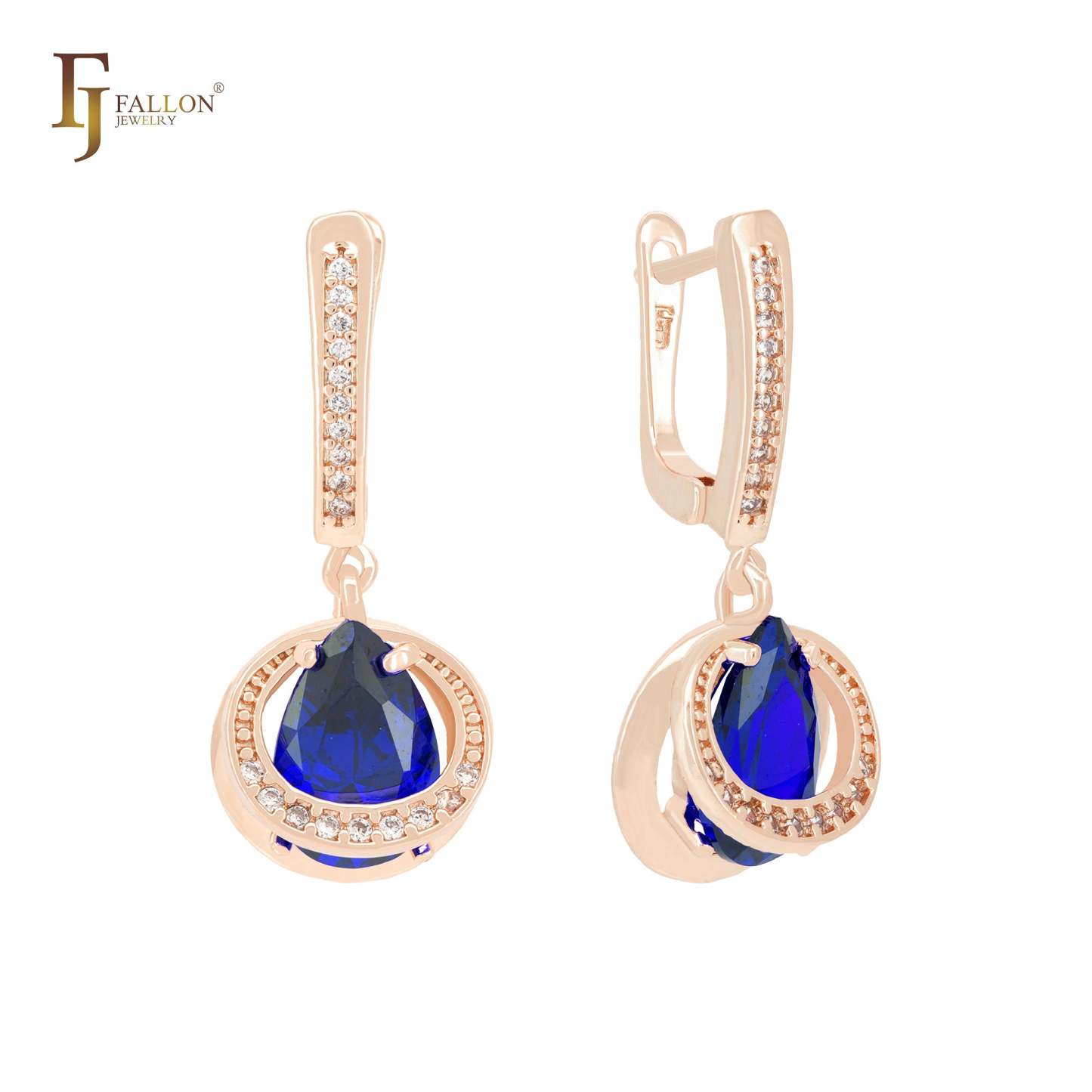 Double circle embraced white CZs solitaire teardrop CZ Rose Gold Clip-On Earrings-FJ Fallon Jewelry