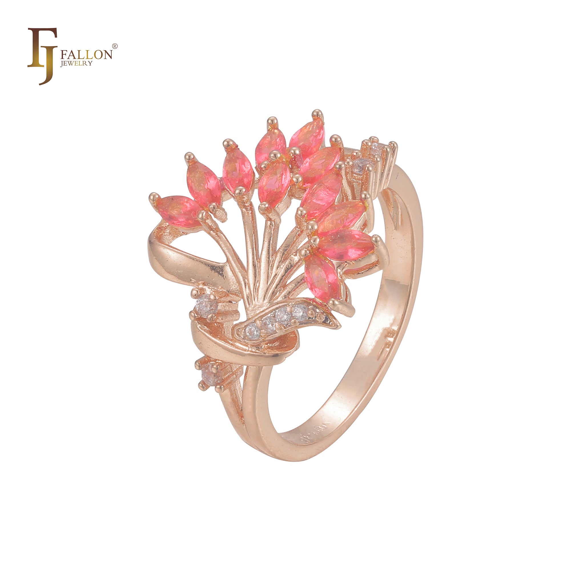 Luxurious blooming flower red CZ Fashion 14K Gold, 18K Gold, Rose Gold Rings-FJ Fallon Jewelry