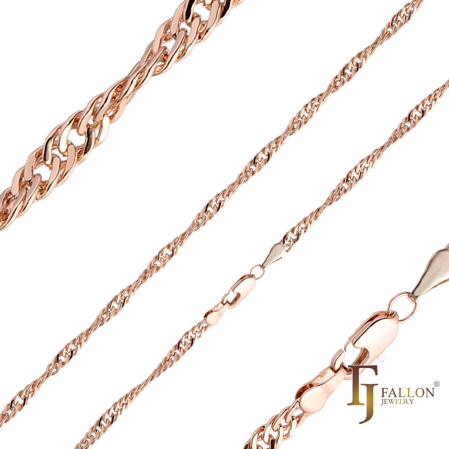 .Classic White Gold, Rose Gold, two tone Singapore single link chains-FJ Fallon Jewelry