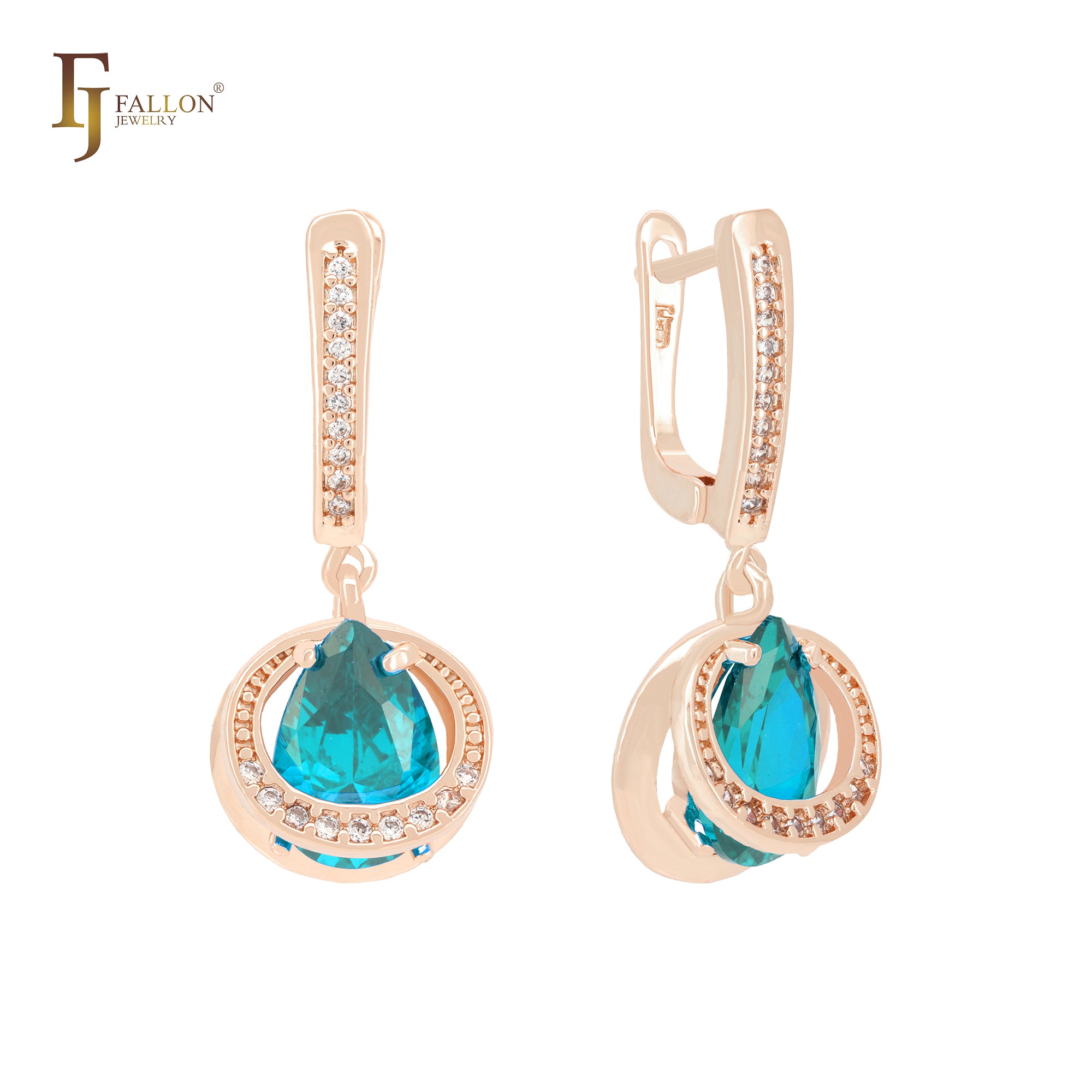 Double circle embraced white CZs solitaire teardrop CZ Rose Gold Clip-On Earrings-FJ Fallon Jewelry