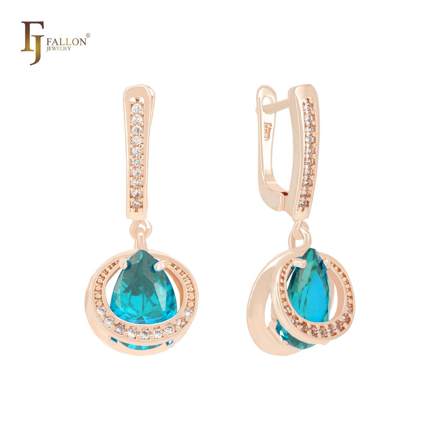 Double circle embraced white CZs solitaire teardrop CZ Rose Gold Clip-On Earrings-FJ Fallon Jewelry