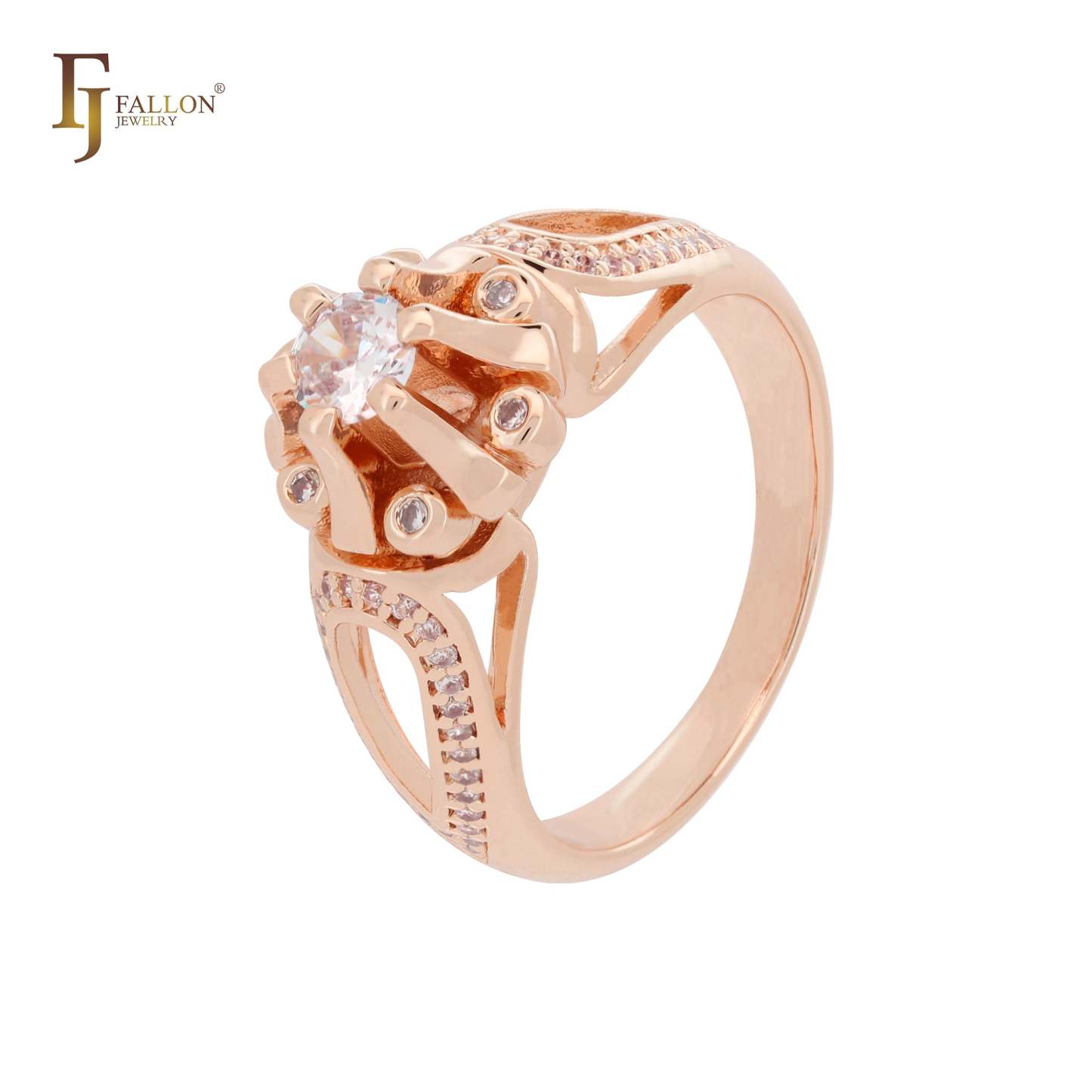 Solitaire clawed white CZ 14K Gold, Rose Gold Fashion Rings-FJ Fallon Jewelry