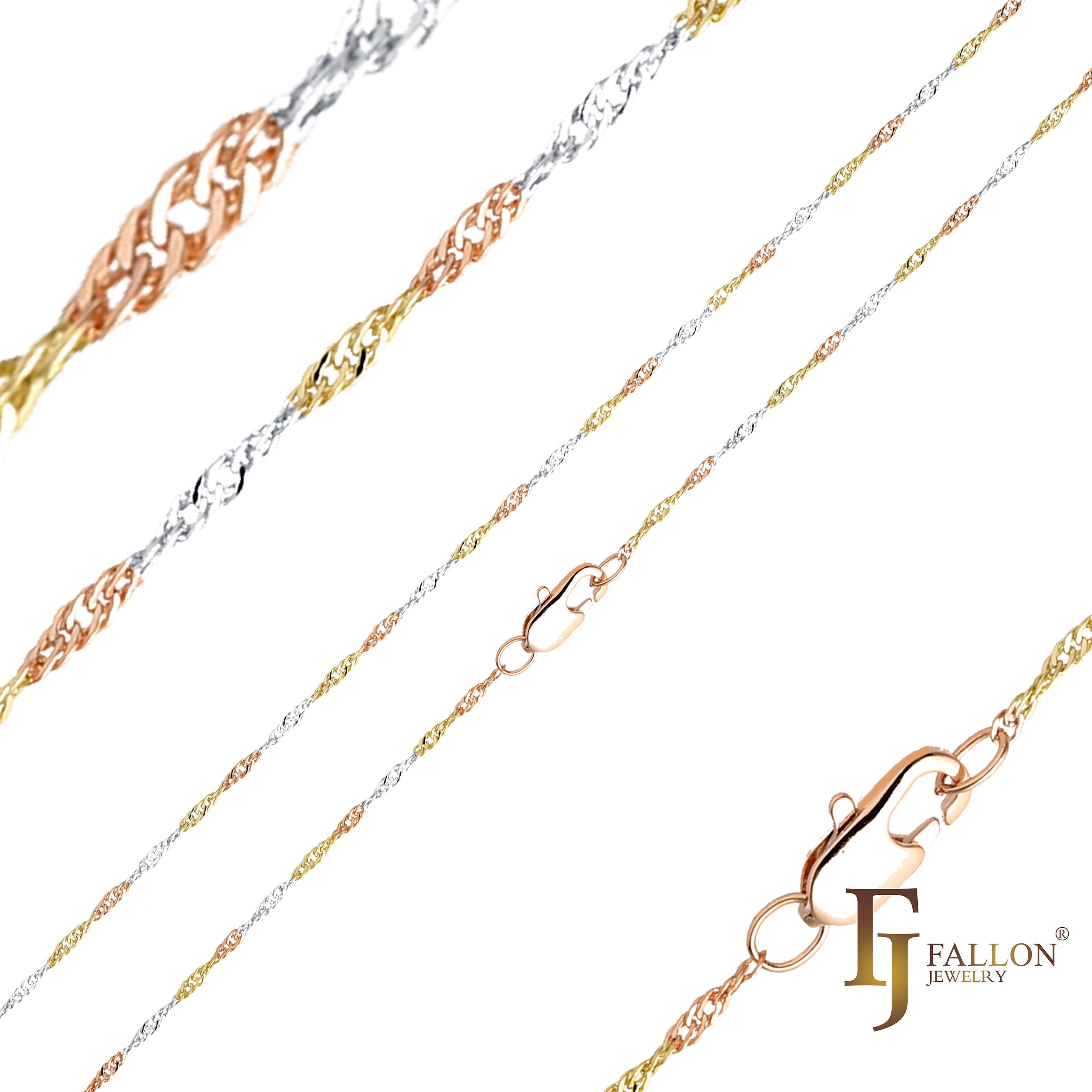 .Classic White Gold, Rose Gold, two tone Singapore single link chains-FJ Fallon Jewelry