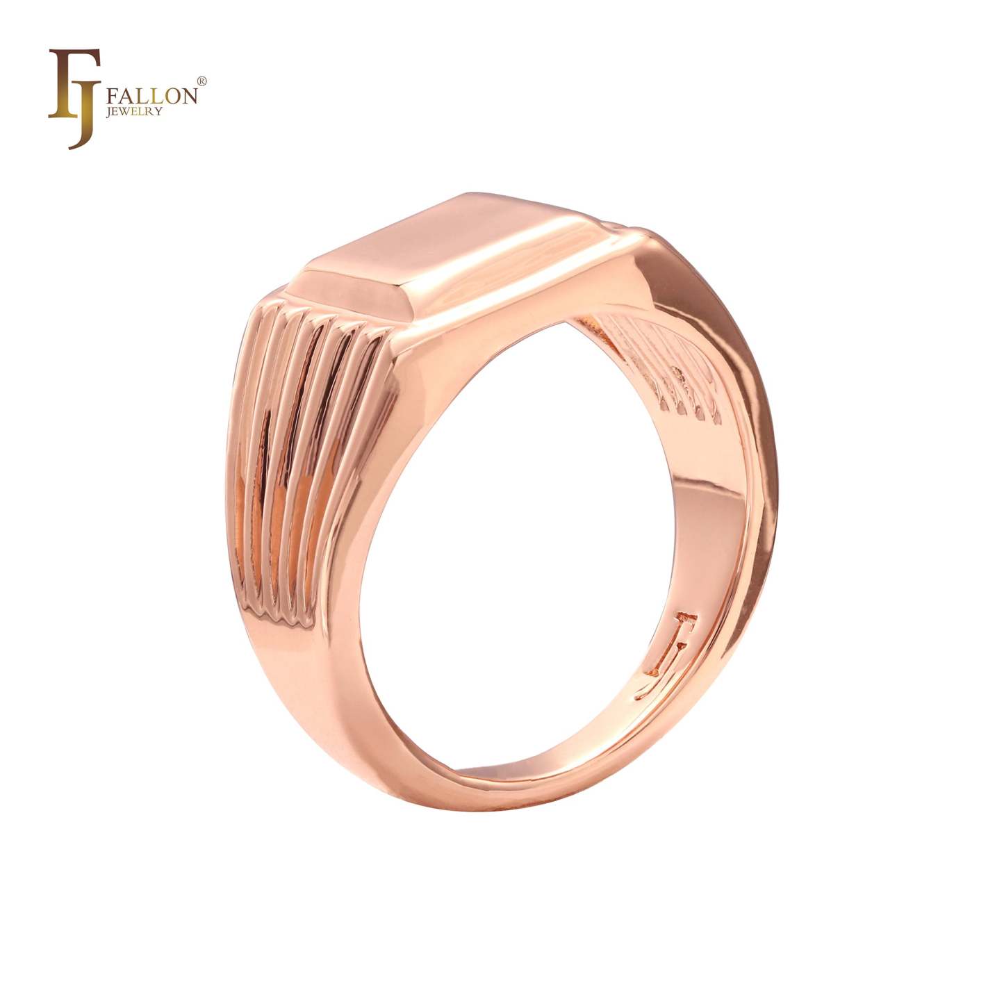 Signet flat Rose Gold men's Rings-FJ Fallon Jewelry