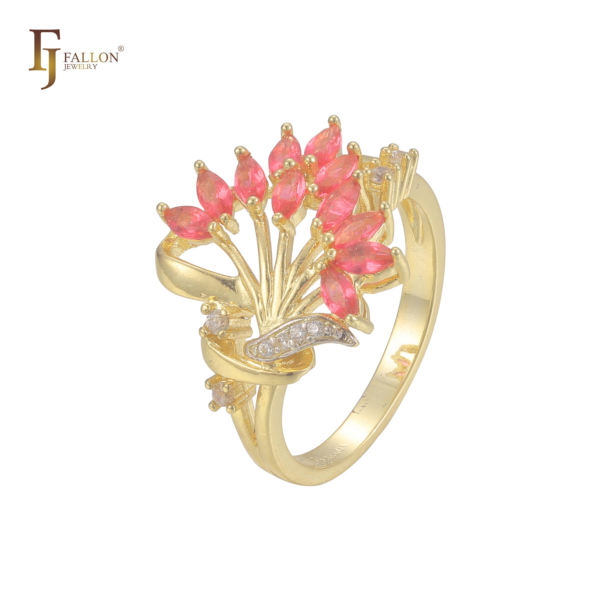 Luxurious blooming flower red CZ Fashion 14K Gold, 18K Gold, Rose Gold Rings-FJ Fallon Jewelry