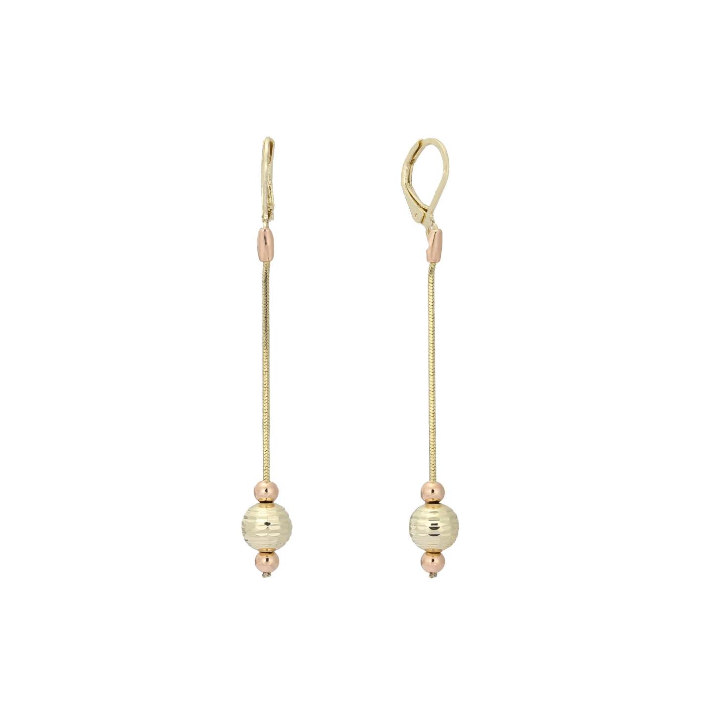 Beads chain drop 14K Gold three tone wire hook earrings-FJ Fallon Jewelry