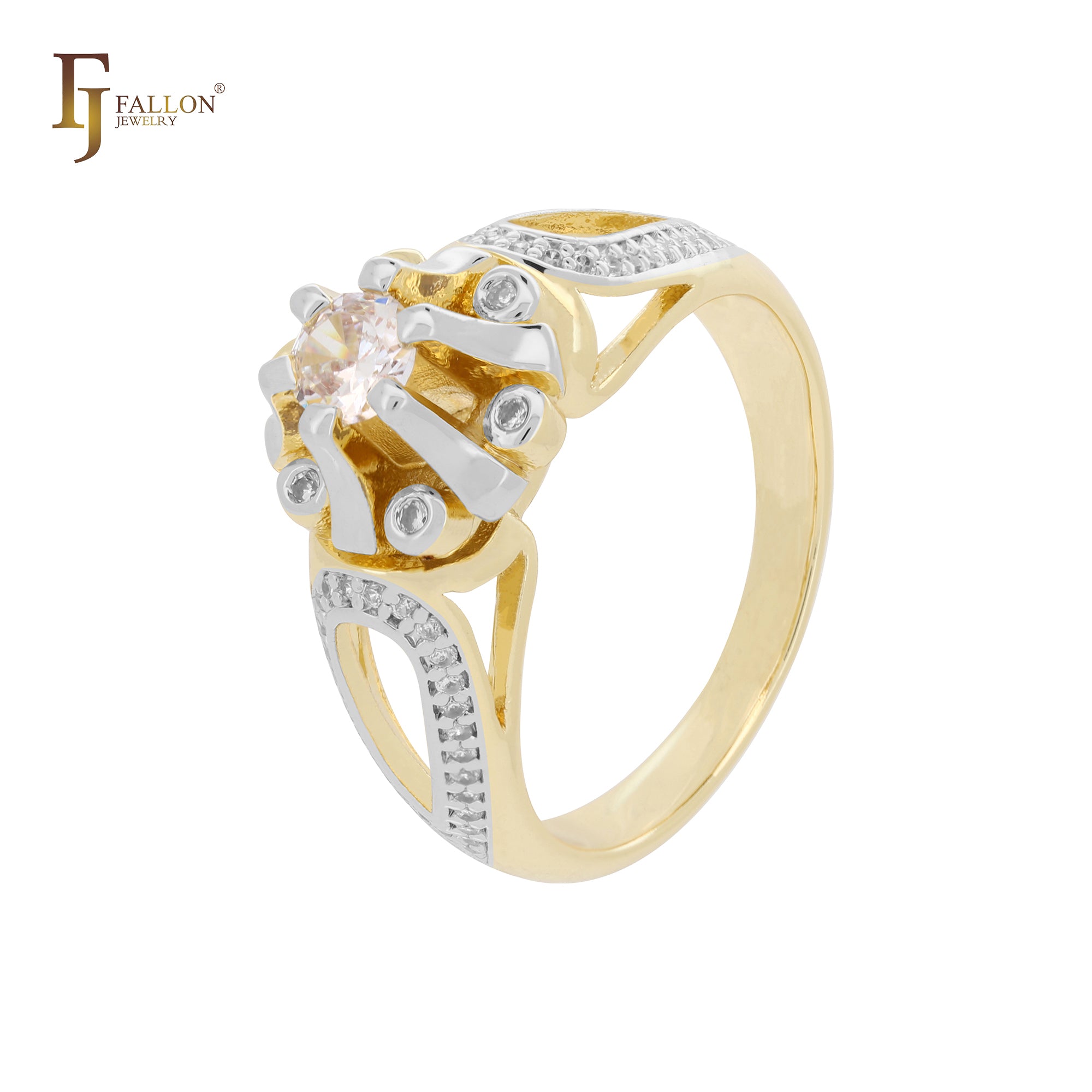 Solitaire clawed white CZ 14K Gold, Rose Gold Fashion Rings-FJ Fallon Jewelry