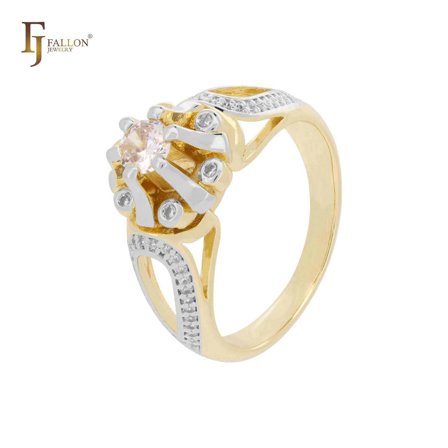 Solitaire clawed white CZ 14K Gold, Rose Gold Fashion Rings-FJ Fallon Jewelry