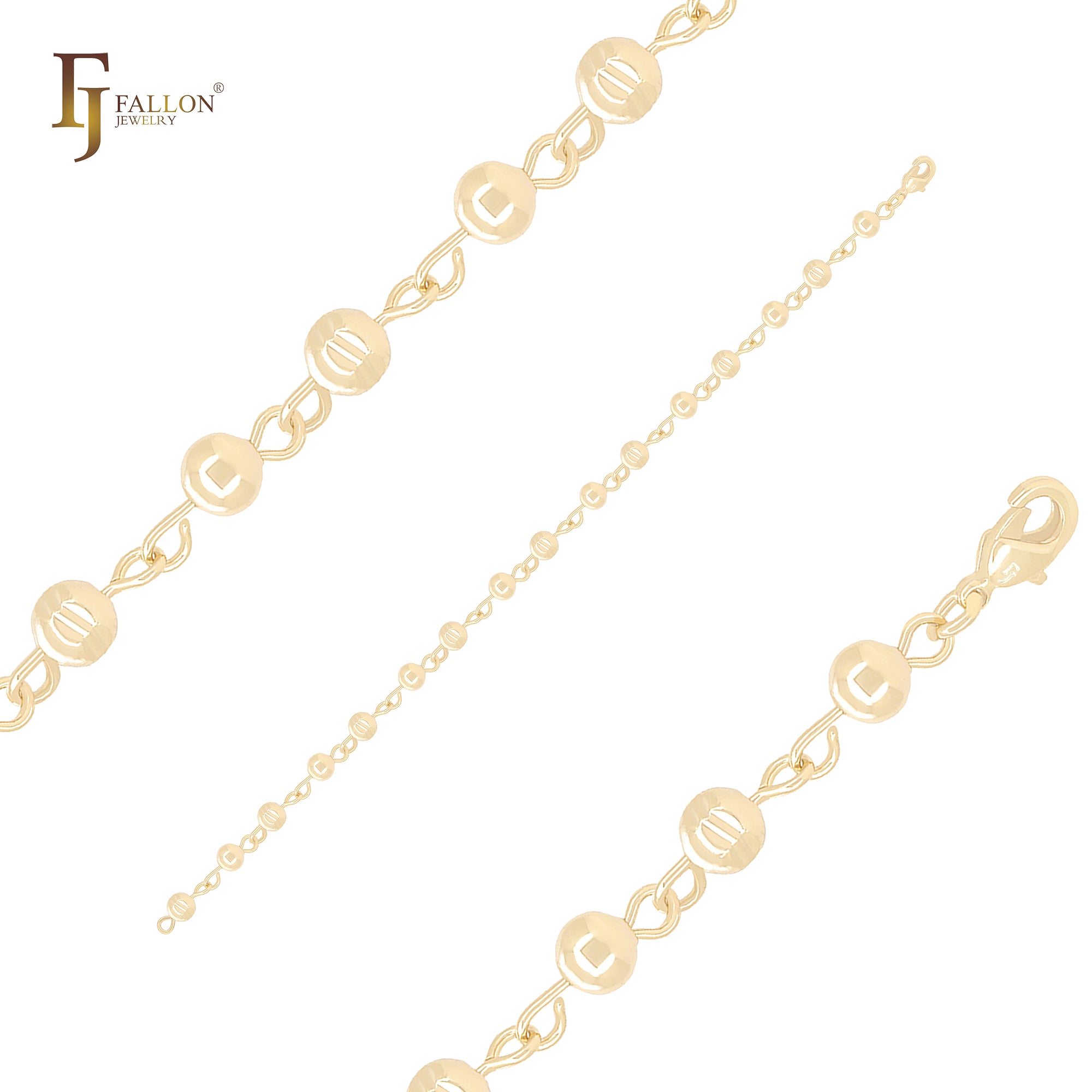 Double patterned beads link 14K Gold Beads Bracelets-FJ Fallon Jewelry