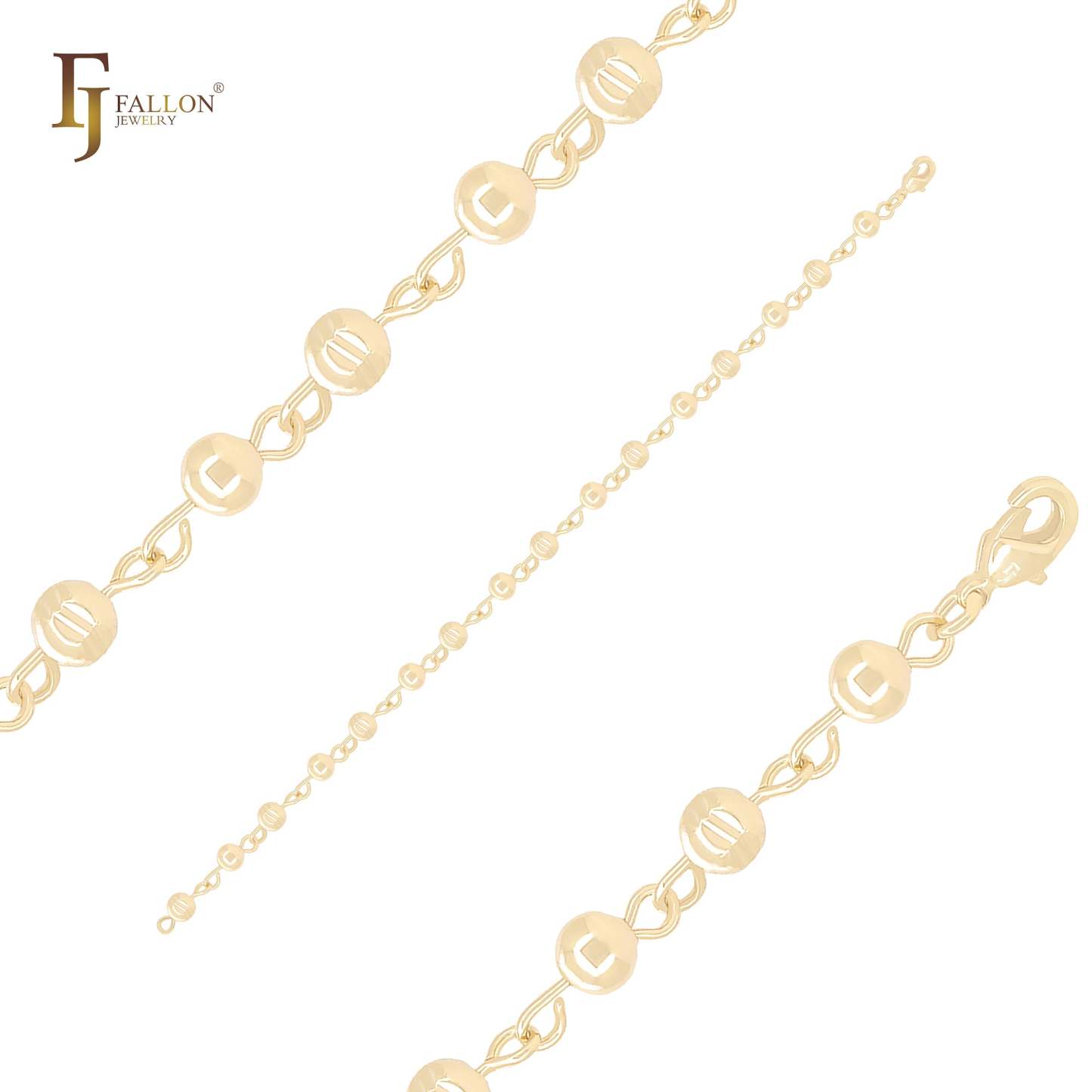 Double patterned beads link 14K Gold Beads Bracelets-FJ Fallon Jewelry
