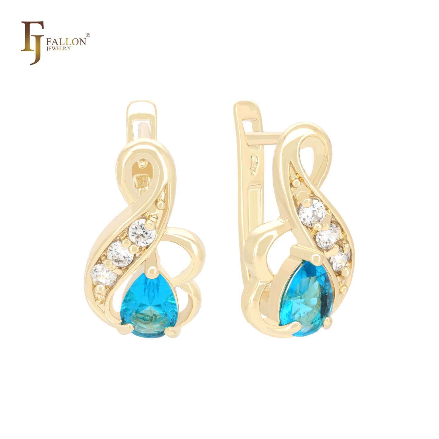 Cluster white blue CZs ribbon 14K Gold, Rose Gold Clip-On Earrings-FJ Fallon Jewelry