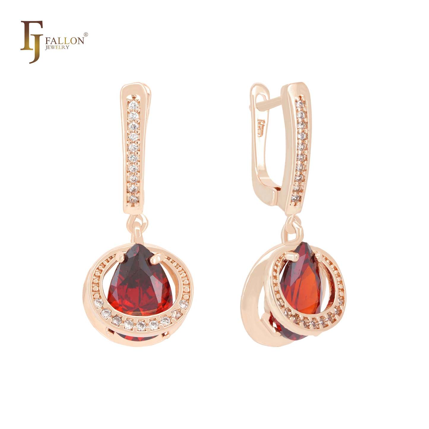 Double circle embraced white CZs solitaire teardrop CZ Rose Gold Clip-On Earrings-FJ Fallon Jewelry