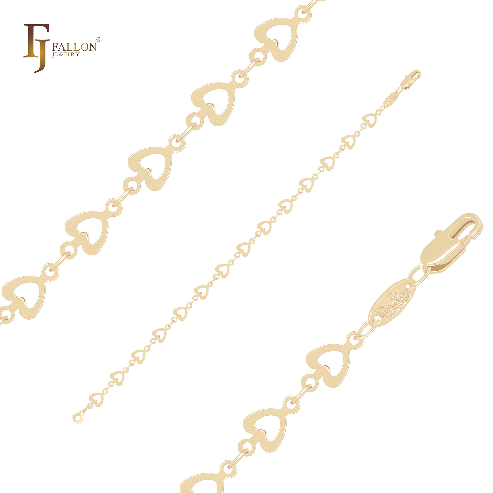 Hollow hearty heart fancy link 14K Gold Bracelets-FJ Fallon Jewelry