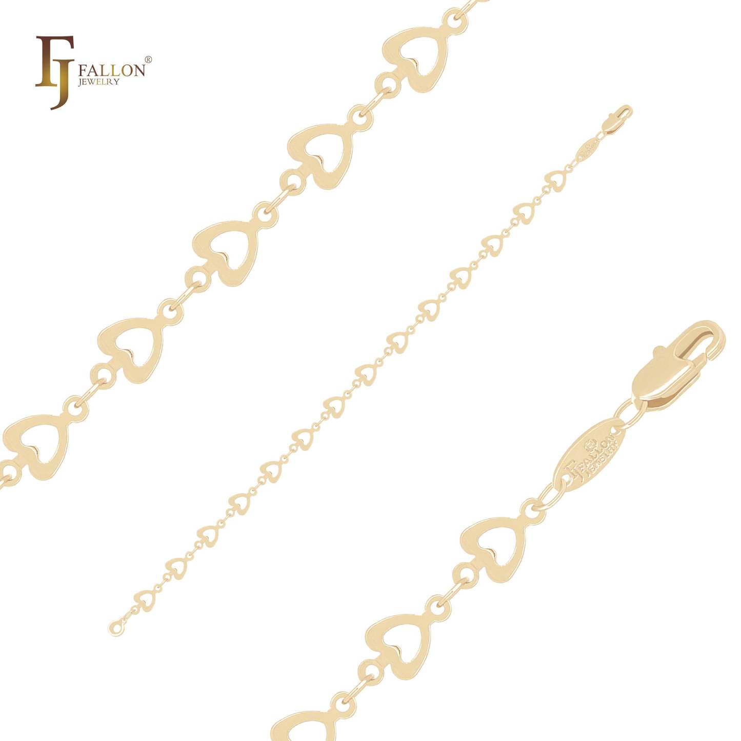 Hollow hearty heart fancy link 14K Gold Bracelets-FJ Fallon Jewelry