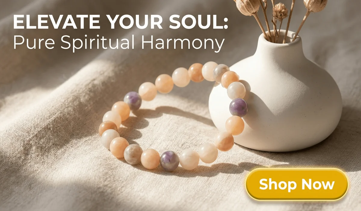 Violet Stone Beads Bracelet - Crown of Spiritual Wisdom - High-end spiritual jewelry blog banner with Shop Now button
