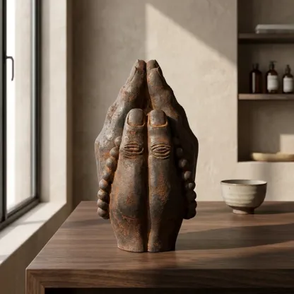 Natural Rust Iron & Resin Buddha Hand Sculpture – Zen Serenity, Spiritual Protection & Inner Peace