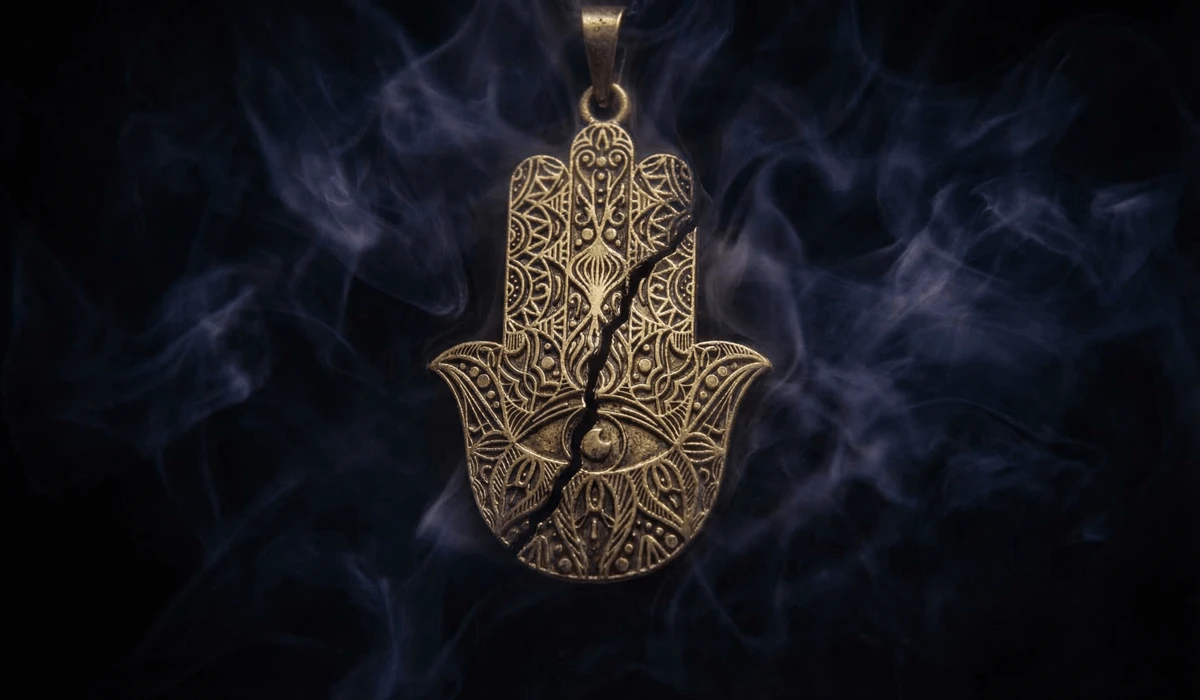A damaged Hamsa Hand talisman representing the importance of physical integrity and energetic protection.