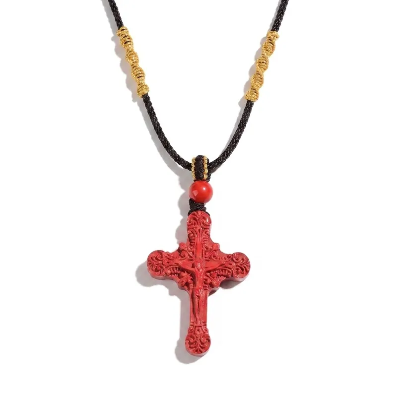Cinnabar Cross Necklace – Protection, Spiritual Peace & Good Fortune
