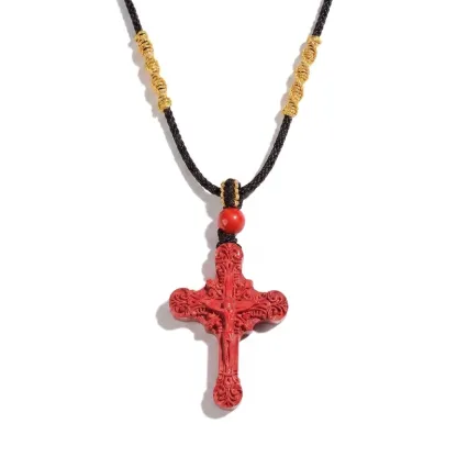 Cinnabar Cross Necklace – Protection, Spiritual Peace & Good Fortune