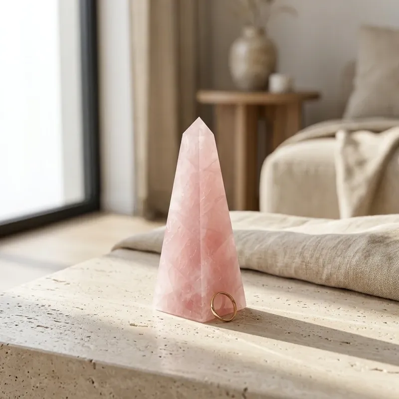 Rose Quartz Crystal Obelisk for Love Attraction & Energy Cleansing