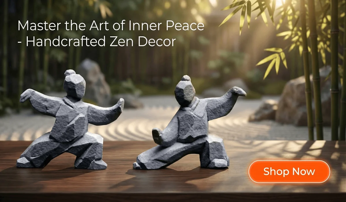 Handmade Tai Chi Kung Fu Statues - Zen Martial Arts Stone Decor for Home and Office