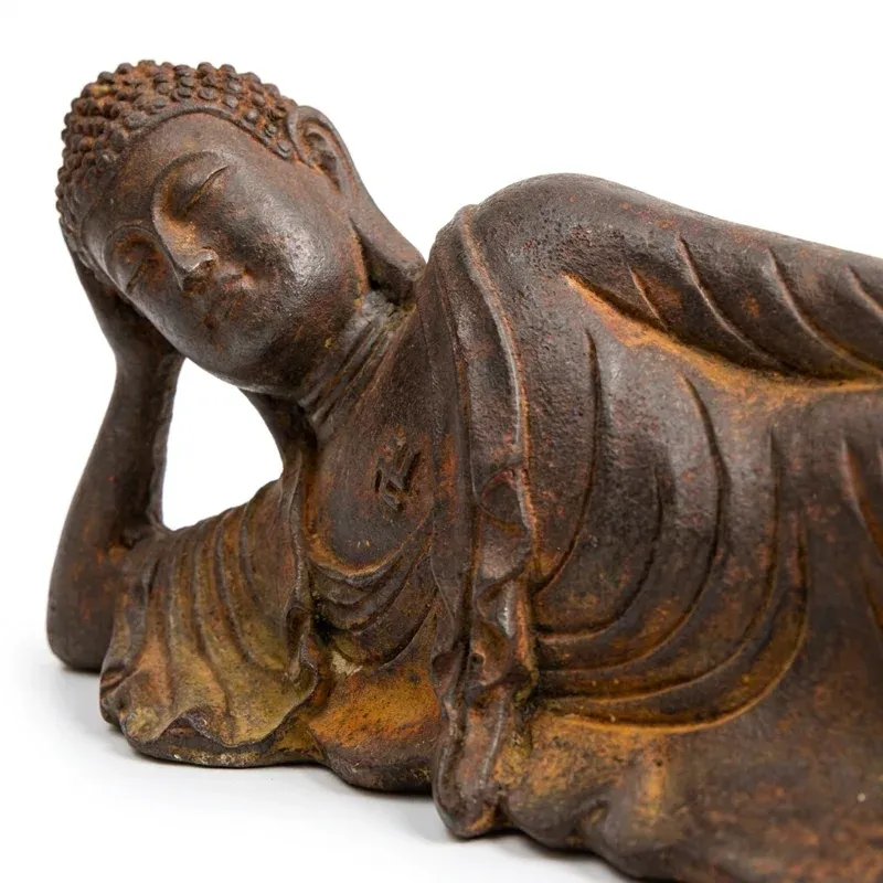 Natural Rust Iron & Resin Reclining Buddha Statue for Inner Peace & Spiritual Protection