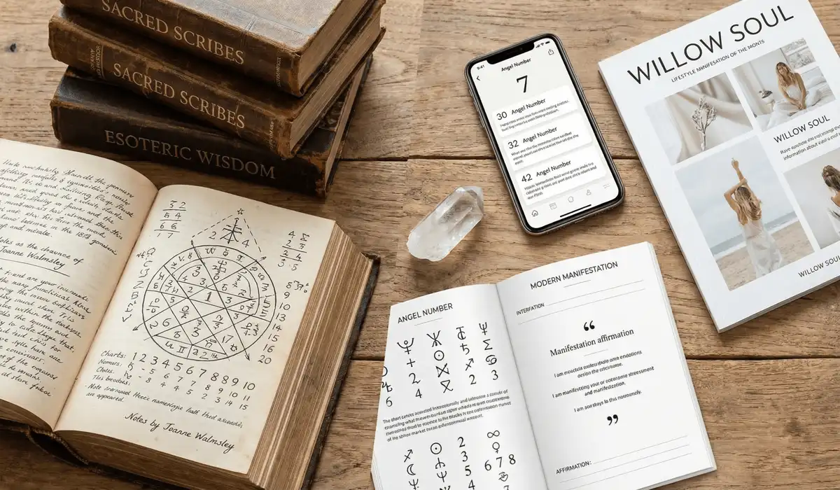 A visual comparison between traditional esoteric angel number research and modern lifestyle spiritual interpretations.