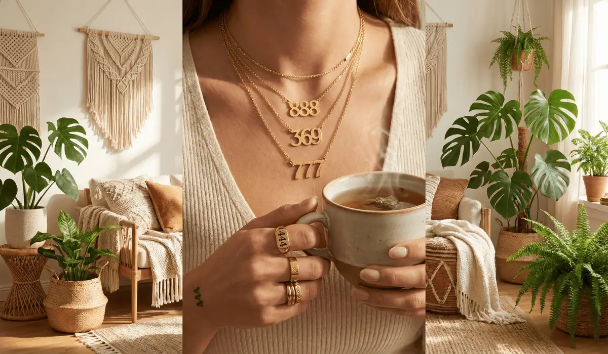 A person layering multiple angel number necklaces to combine different spiritual intentions and manifestations.