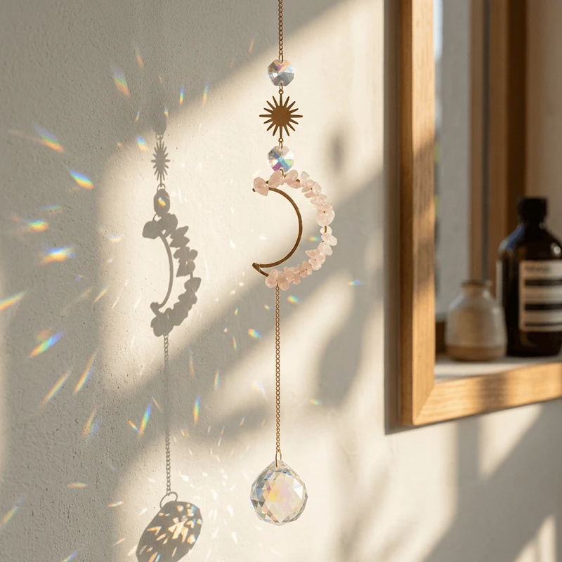 Rose Quartz Moon Sun Catcher for Infinite Love & Inner Peace