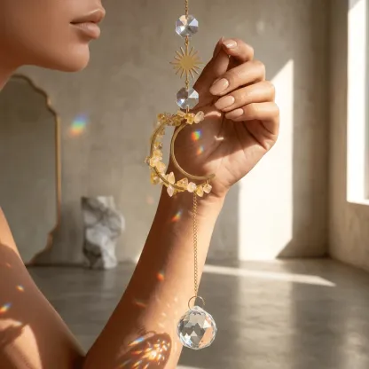 Citrine Citrine Moon & Sun Suncatcher – Manifesting Wealth, Success & Confidence