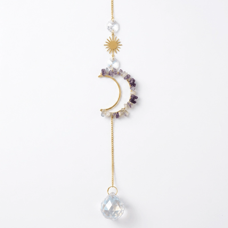 Colorful Fluorite Crystal Moon Sun Catcher – Wisdom, Clarity & Positive Energy
