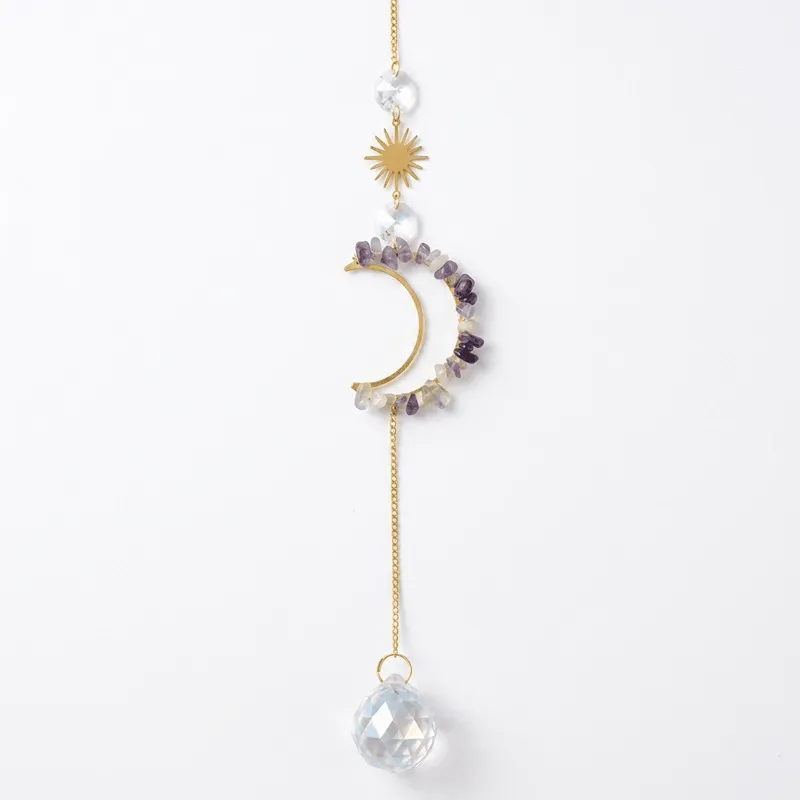 Colorful Fluorite Crystal Moon Sun Catcher – Wisdom, Clarity & Positive Energy