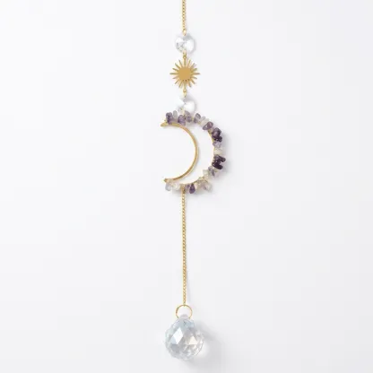 Colorful Fluorite Crystal Moon Sun Catcher – Wisdom, Clarity & Positive Energy