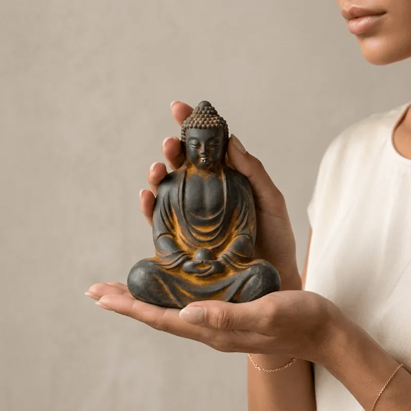 Natural Rust Iron & Resin Buddha Statue for Zen Serenity & Inner Peace