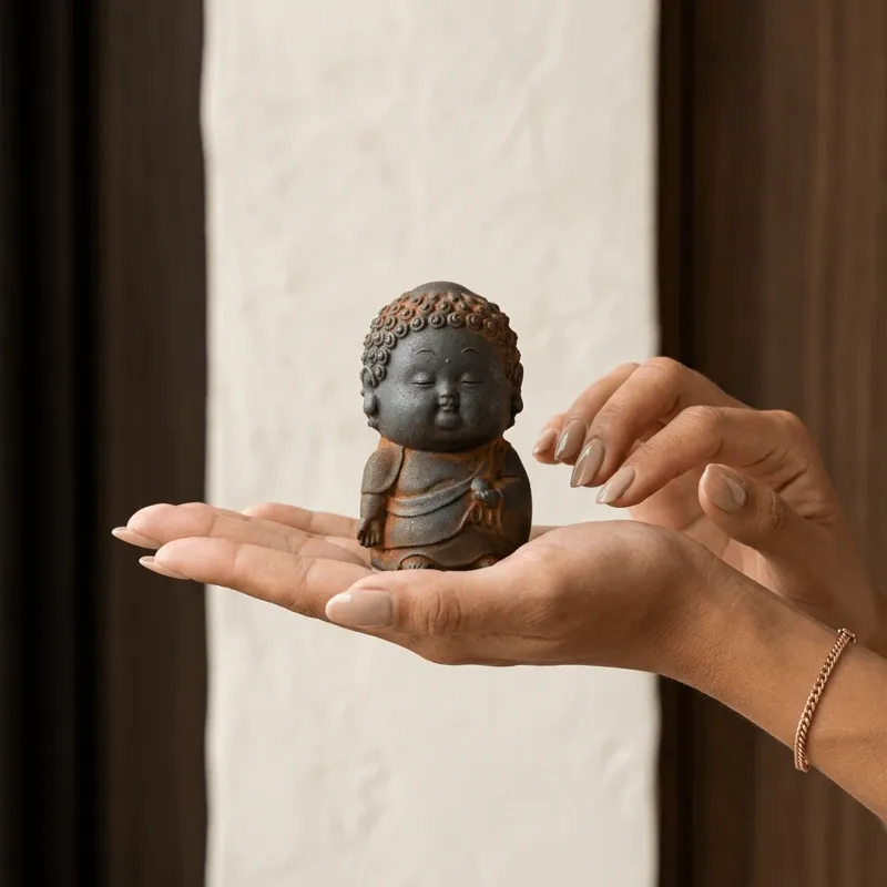 Standing Fat Buddha Iron & Resin Zen Ornament – Mindfulness, Protection & Inner Peace