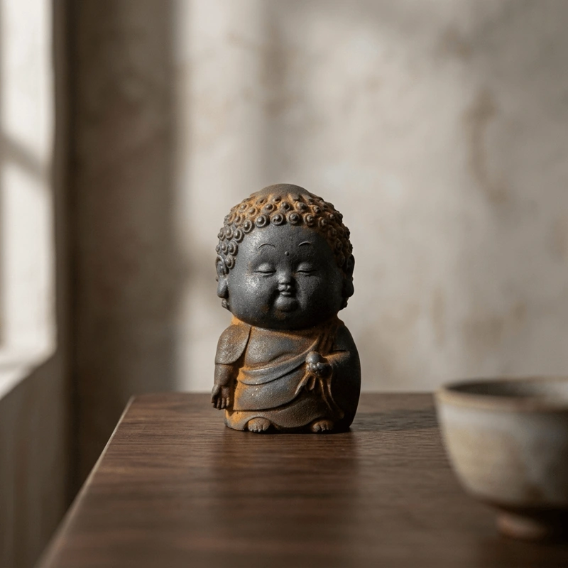 Standing Fat Buddha Iron & Resin Zen Ornament – Mindfulness, Protection & Inner Peace