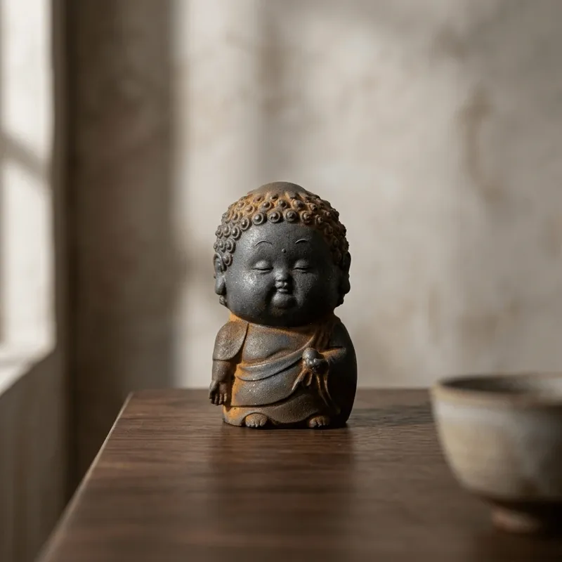 Standing Fat Buddha Iron & Resin Zen Ornament – Mindfulness, Protection & Inner Peace