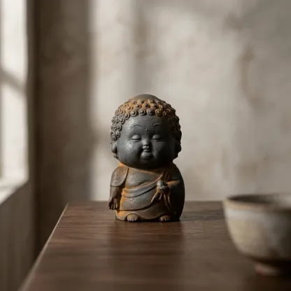 Standing Fat Buddha Iron & Resin Zen Ornament – Mindfulness, Protection & Inner Peace