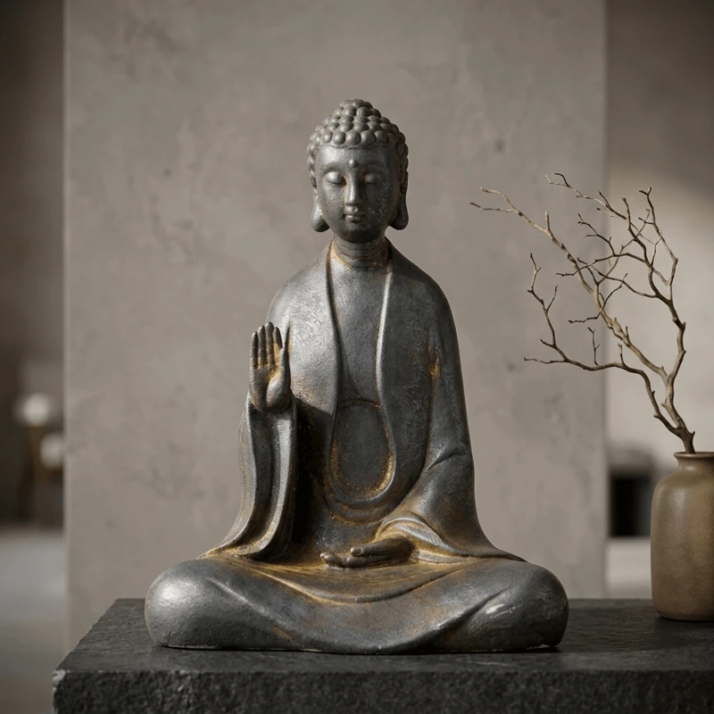 Natural Rust Iron & Resin Buddha Statue – Zen Serenity & Inner Peace