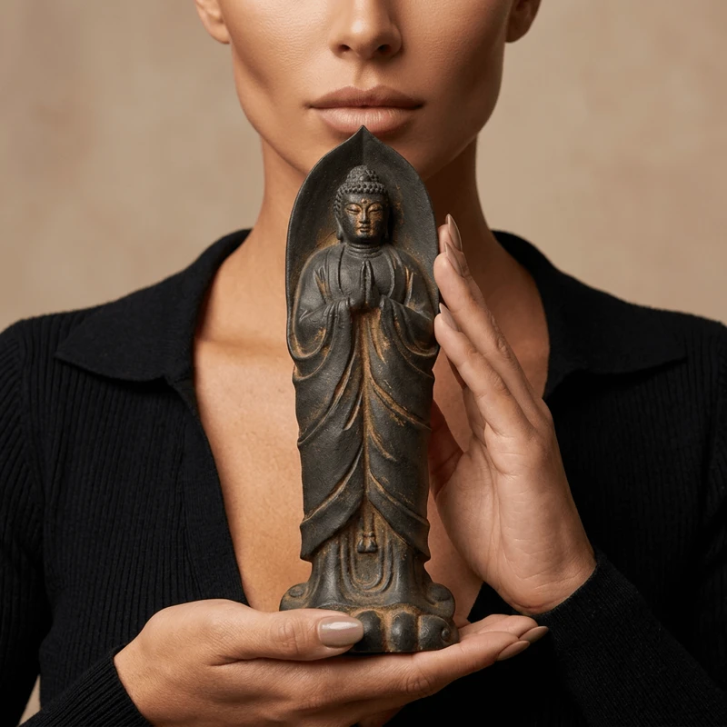 Natural Rust Iron Resin Buddha Statue – Zen Serenity & Spiritual Protection
