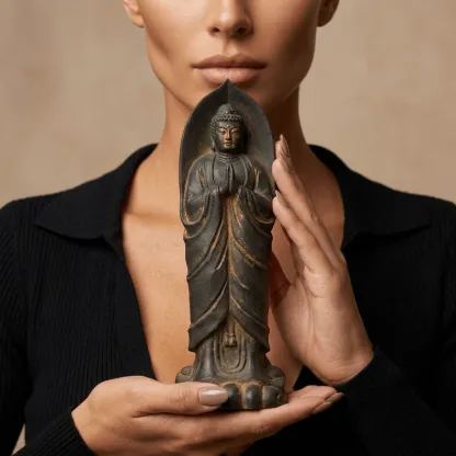 Natural Rust Iron Resin Buddha Statue – Zen Serenity & Spiritual Protection