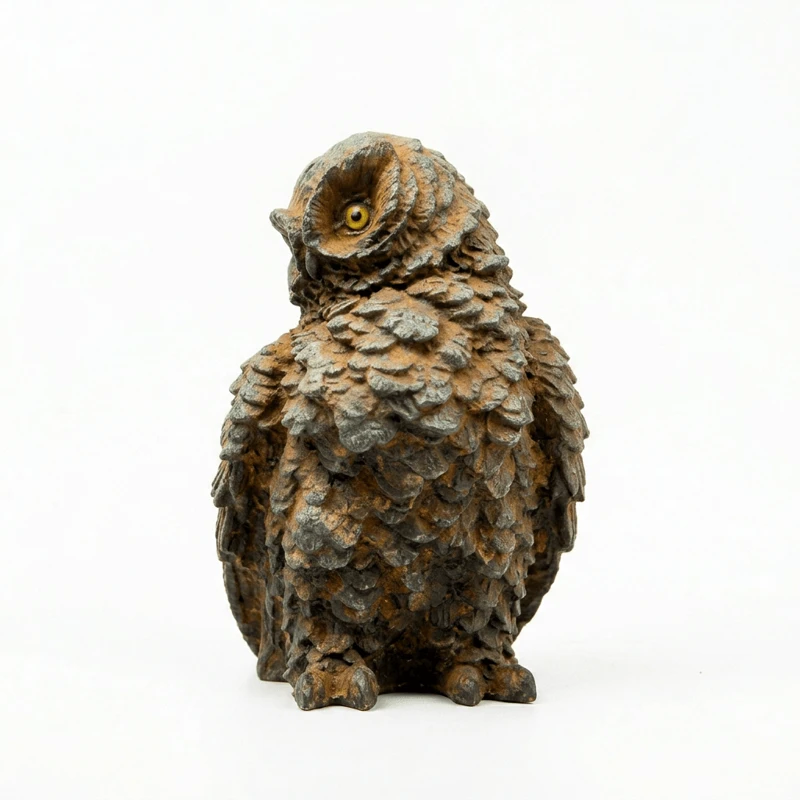 Natural Rust Iron & Resin Owl Figurine for Timeless Wisdom & Scholarly Elegance